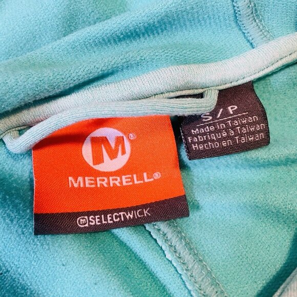 Merrell Sleeveless Running Hoodie Womens Size S/P Heathered Green Pockets - Picture 3 of 10